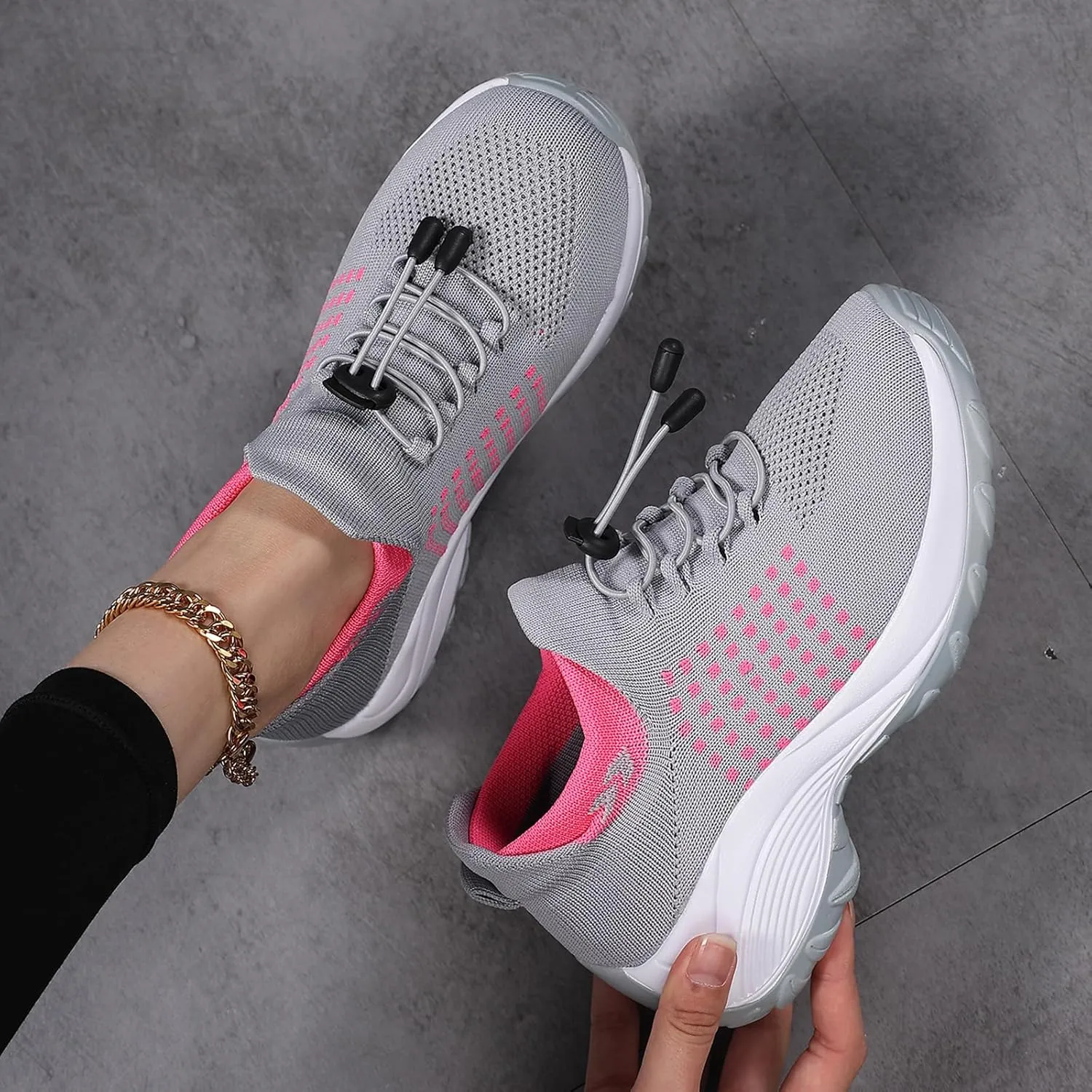 Slip On Orthopedic Sneakers for Women Comfortable Casual Ladies Athletic Shoes Lightweight Wide Width Arch Support Non Slip Shoes Breathable Mesh Woven Low Top Walking Shoe