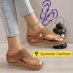 Slip on Sandals, Orthopedic Sandals for Women 2025,Summer Slip On Beach Sandal Arch Support Wedge Slippers Vintage