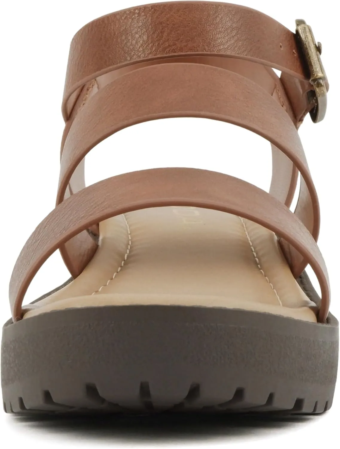 Soda ACCOUNT-2 ~ Little Kids/Children/Girls Open Toe Two Bands Lug sole Fashion Block Heel Sandals with Adjustable Ankle Strap
