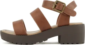 Soda ACCOUNT-2 ~ Little Kids/Children/Girls Open Toe Two Bands Lug sole Fashion Block Heel Sandals with Adjustable Ankle Strap
