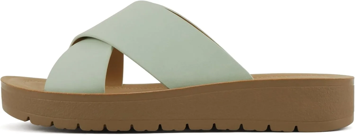 Soda LUCY ~ Women Open Toe Flatform Platform Crisscross Band Upper Fashion Slide Sandals