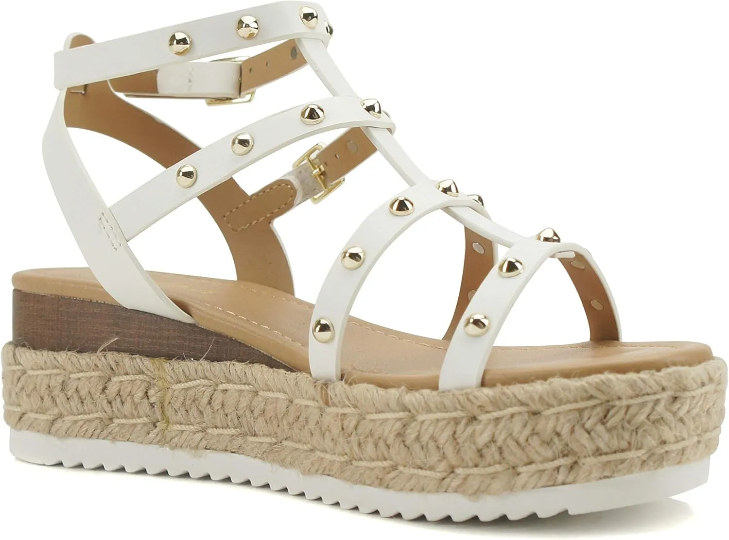 Soda SOMEHOW ~ Women Open Toe Espadrille Wrap Flatform with Round Stud Fisherman Upper Adjustable Buckles Fashion Wedge Sandals