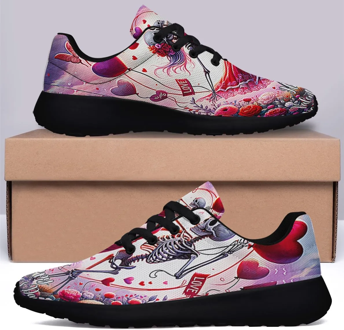 Sonzj-II Happy Valentine's Day Running Shoes Anti-Slip Lace Up Athletic Walking Sneakers Valentine Gift for Lover