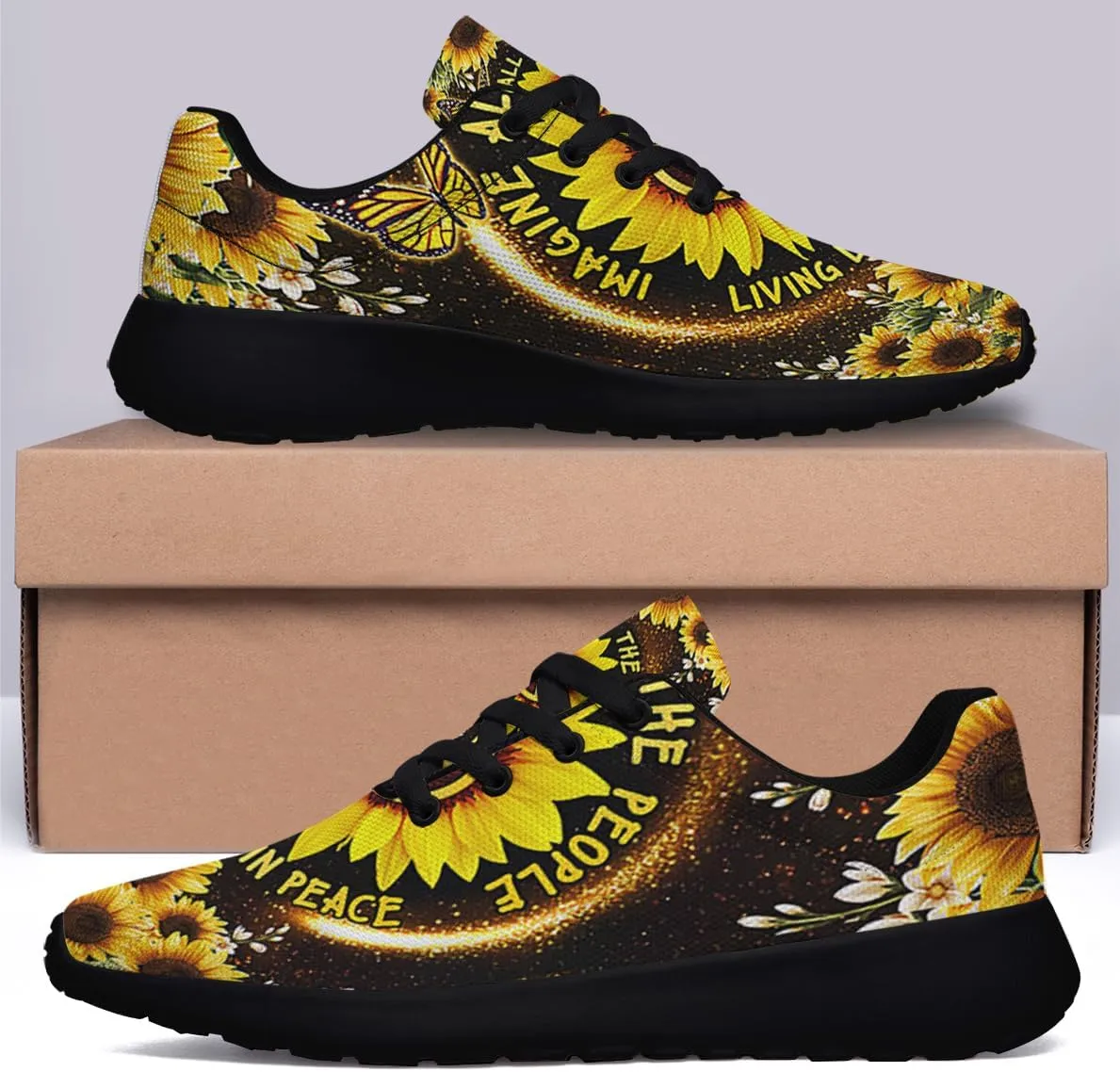 Sonzj-II Peace Hippie Printed Men Women Running Walking Shoes Lightweight Breathable Fashion Sneakers