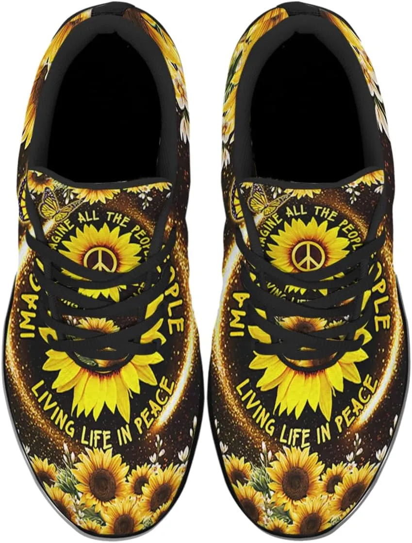 Sonzj-II Peace Hippie Printed Men Women Running Walking Shoes Lightweight Breathable Fashion Sneakers