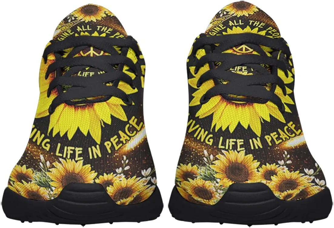 Sonzj-II Peace Hippie Printed Men Women Running Walking Shoes Lightweight Breathable Fashion Sneakers
