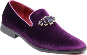 SPK32 Men's Vintage Plain Rhinestone Velvet Dress Loafers Slip On Shoes Classic Tuxedo Dress Shoes