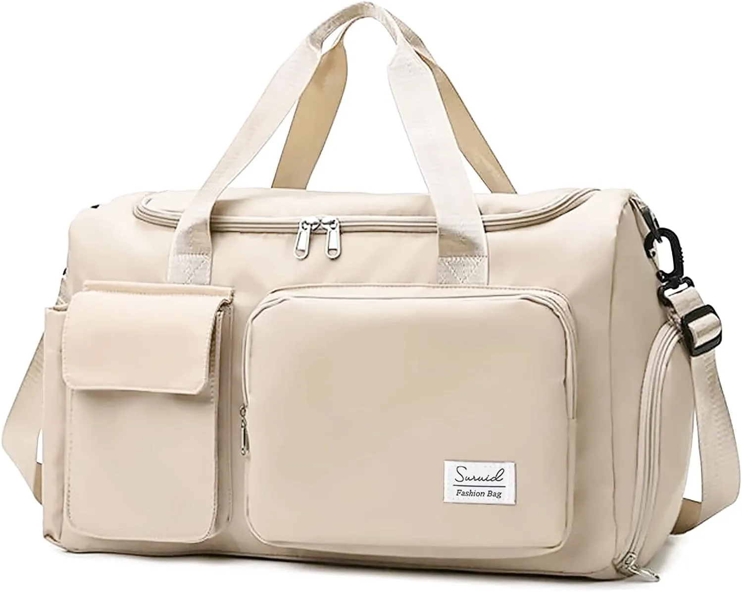 Sports Gym Bag with Shoes Compartment Travel Duffel Bag with Dry Wet Separated Pocket for Men and Women, Overnight Bag Weekender Bag Training Handbag Yoga Bag - Off White