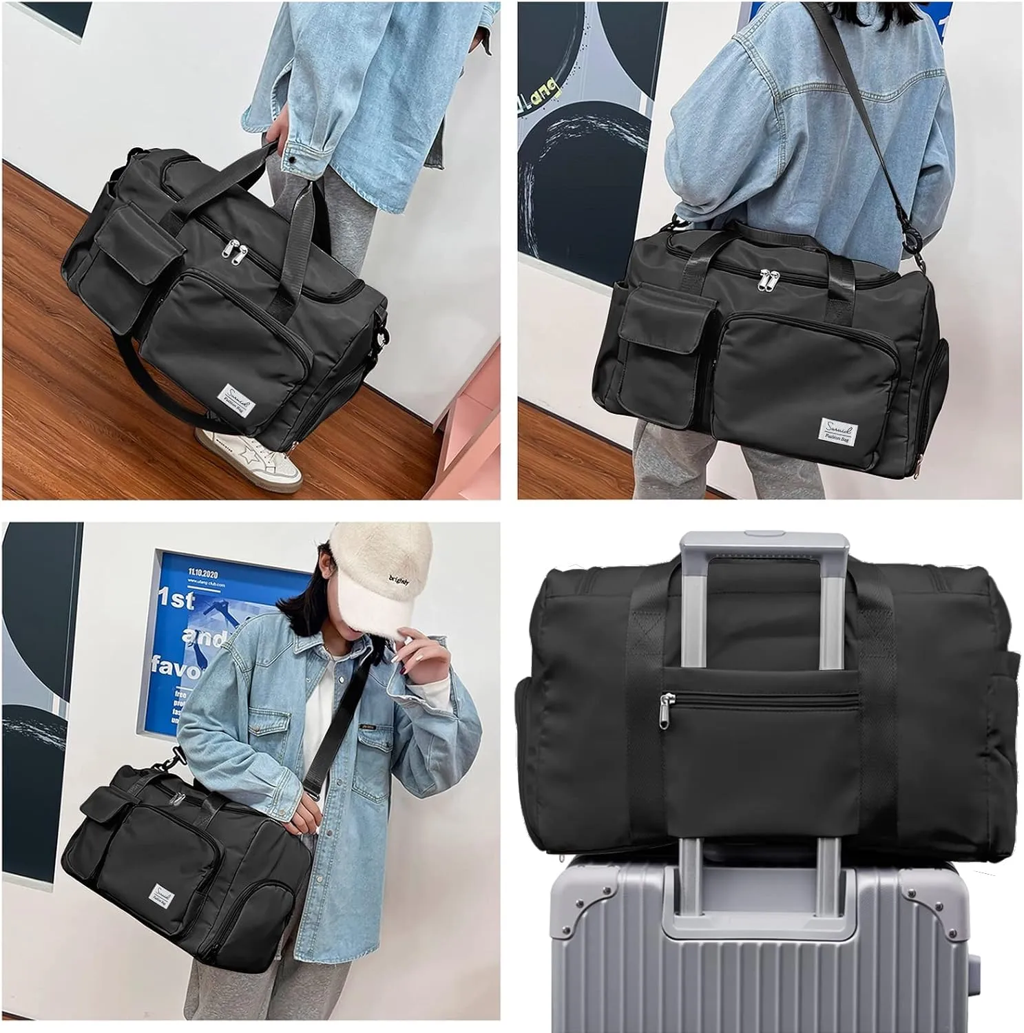 Sports Gym Duffel Bag with Shoes Compartment and Dry Wet Separated Pocket for Men and Women - Overnight Weekender Training Handbag Yoga Bag - Black