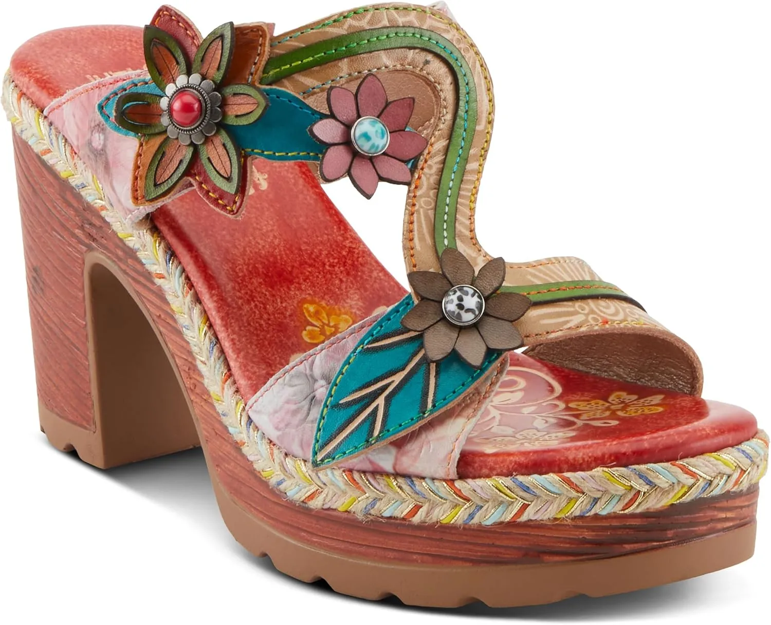Spring Step L'Artiste Women's DREAMT Hand-Painted Slide Sandals - Lightweight Platform, Multicolor Jute Wrapping