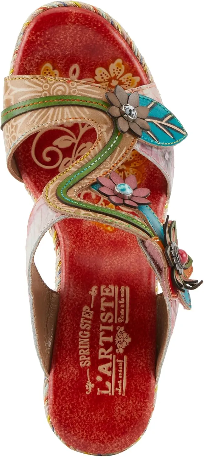 Spring Step L'Artiste Women's DREAMT Hand-Painted Slide Sandals - Lightweight Platform, Multicolor Jute Wrapping