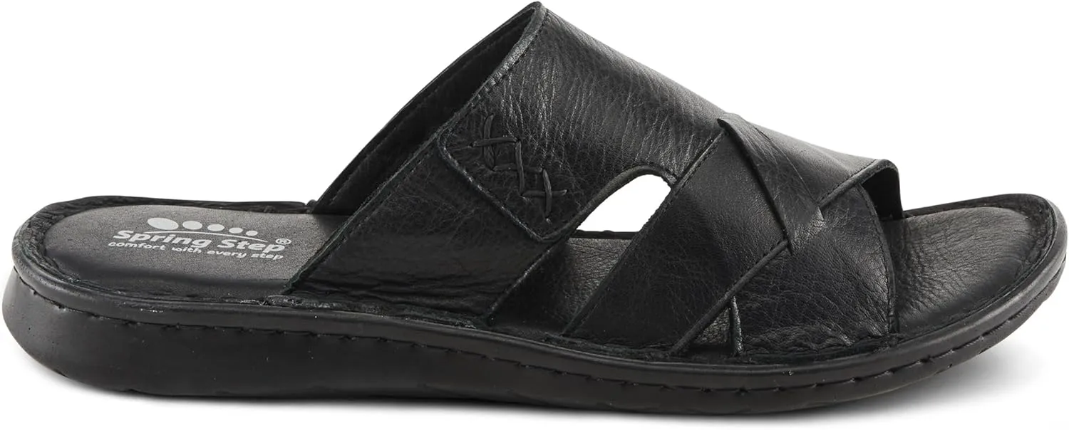 Spring Step Men's NUNZIO Leather Slide Sandals – Cushioned Footbed, Adjustable Straps, All-Day Comfort