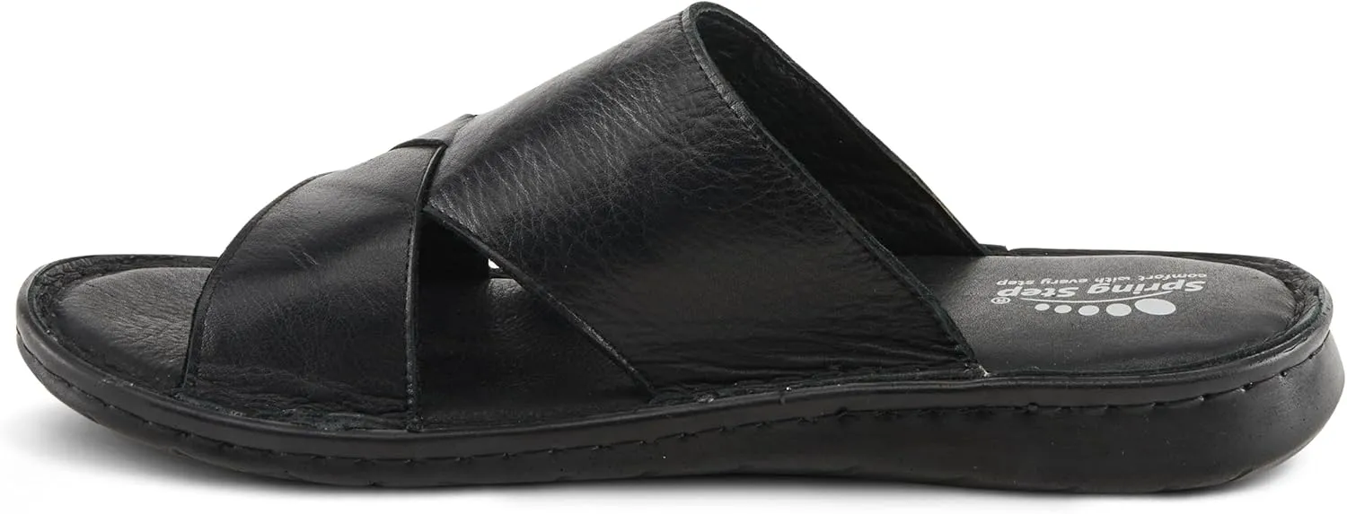 Spring Step Men's NUNZIO Leather Slide Sandals – Cushioned Footbed, Adjustable Straps, All-Day Comfort