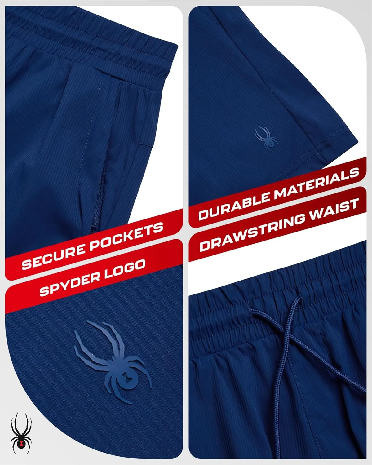 Spyder Mens Athletic Shorts - Quick Dry 8'' Inseam Workout Gym Shorts for Men with Zip Pockets and Drawstring (Sizes: S-XL)