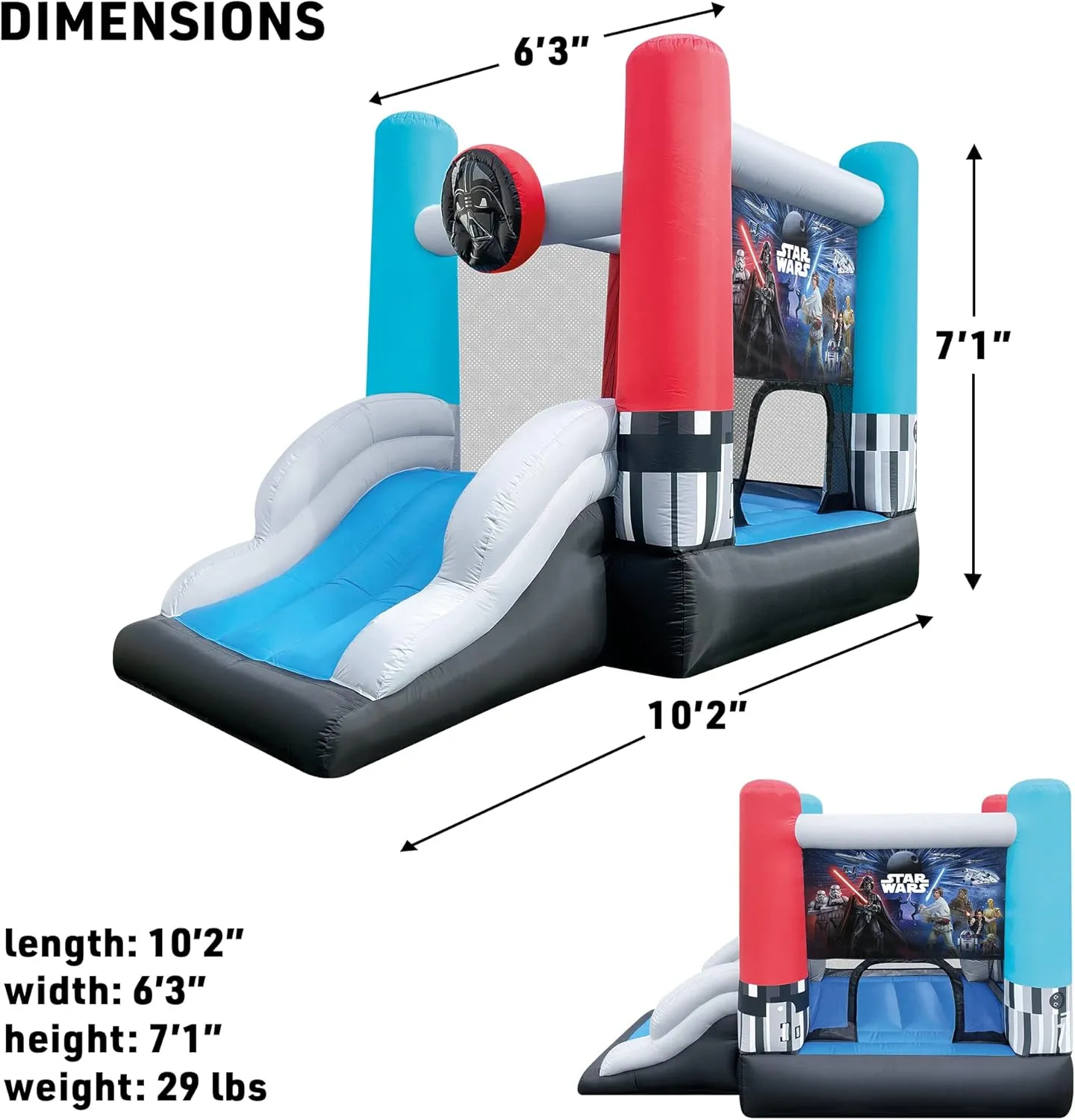 Star Wars Bounce House with Slide, Indoor Outdoor Darth Vader Inflatable Luke Skywalker Lightsaber Fun Bouncy Castle for Kids Ages 3-8 Years Old