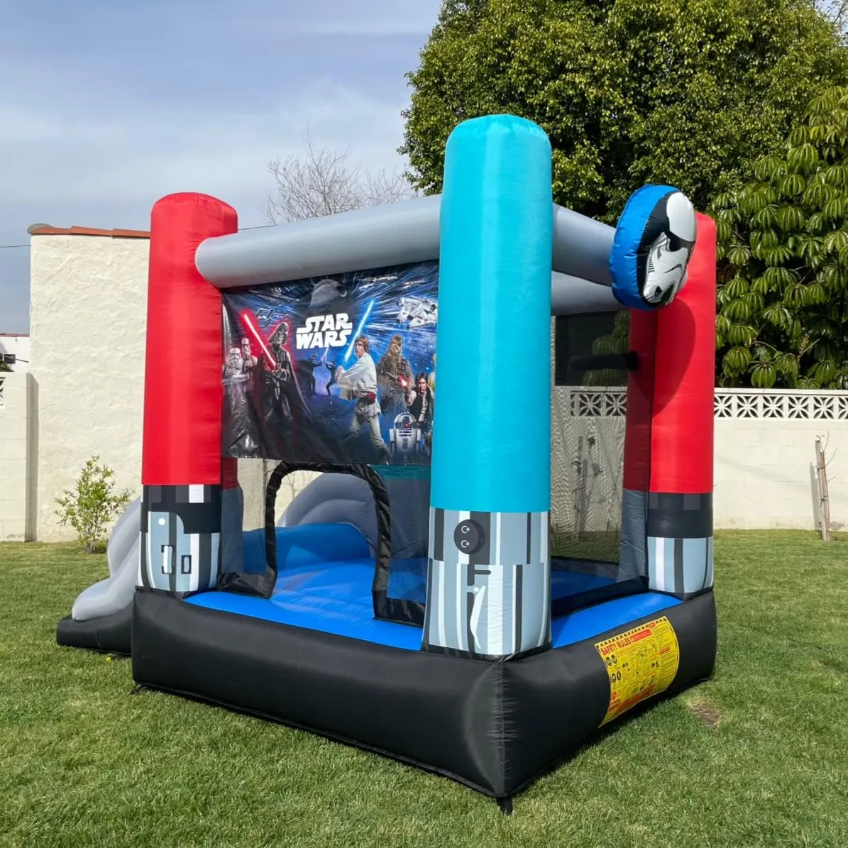 Star Wars Bounce House with Slide, Indoor Outdoor Darth Vader Inflatable Luke Skywalker Lightsaber Fun Bouncy Castle for Kids Ages 3-8 Years Old