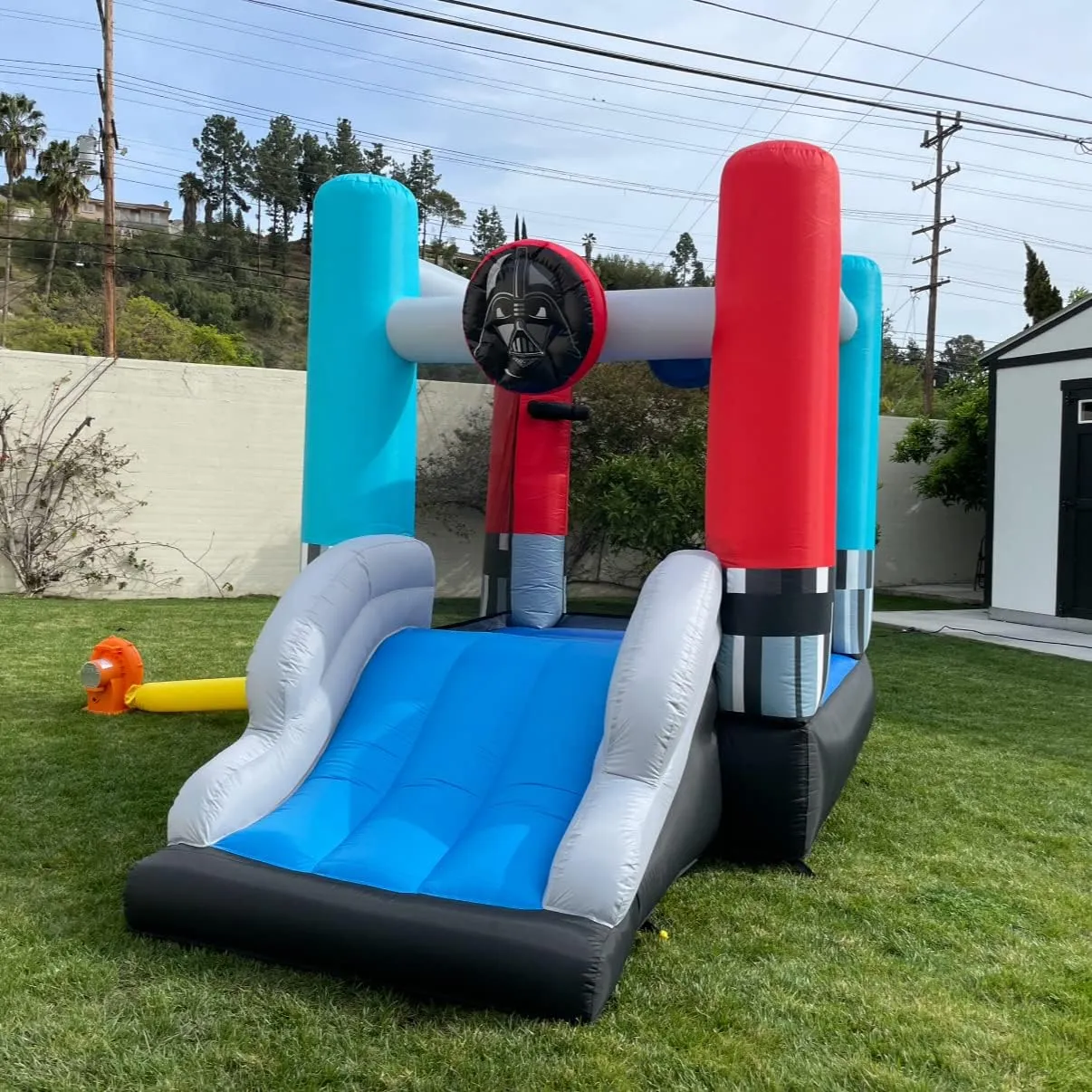 Star Wars Bounce House with Slide, Indoor Outdoor Darth Vader Inflatable Luke Skywalker Lightsaber Fun Bouncy Castle for Kids Ages 3-8 Years Old