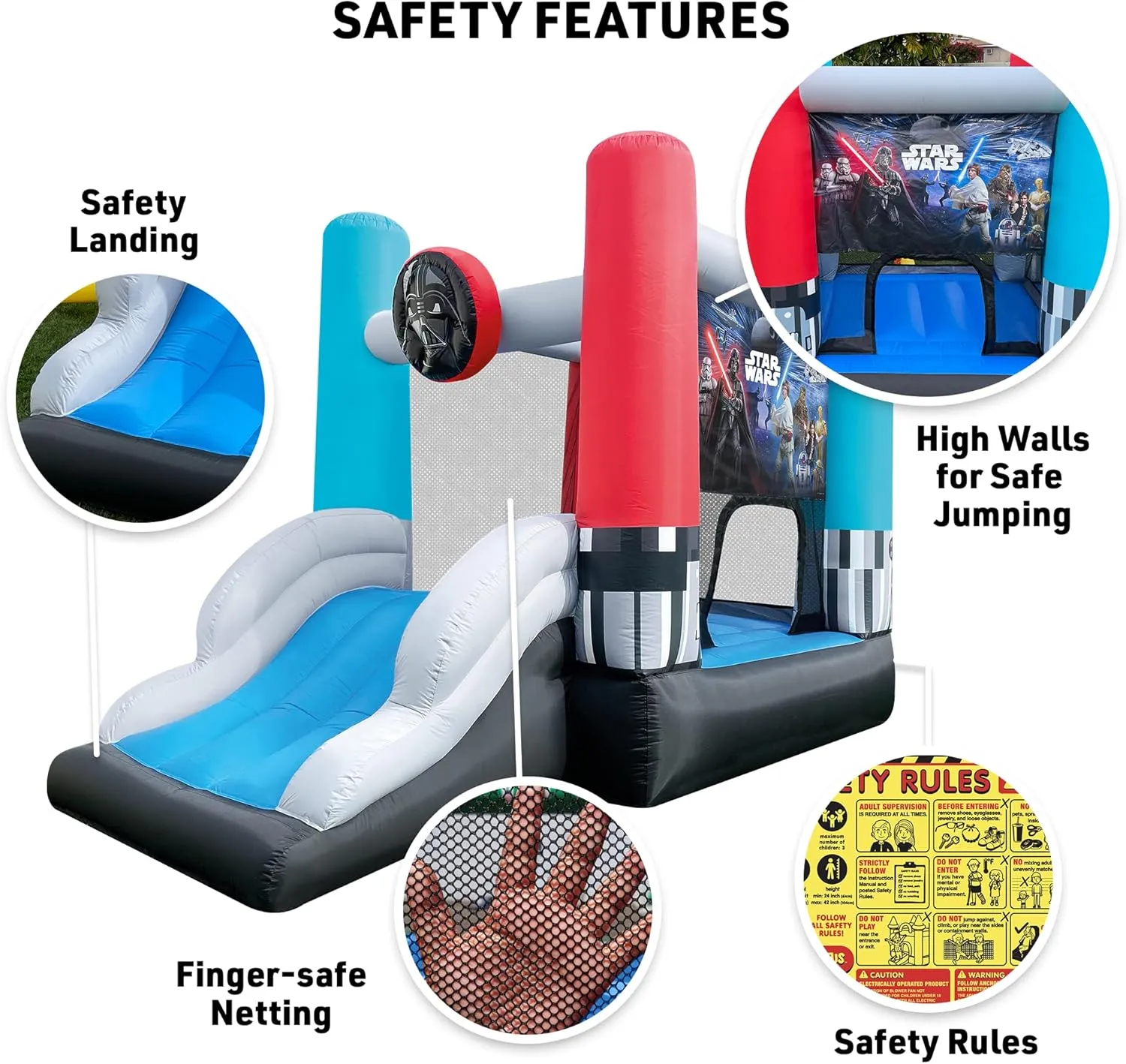 Star Wars Bounce House with Slide, Indoor Outdoor Darth Vader Inflatable Luke Skywalker Lightsaber Fun Bouncy Castle for Kids Ages 3-8 Years Old