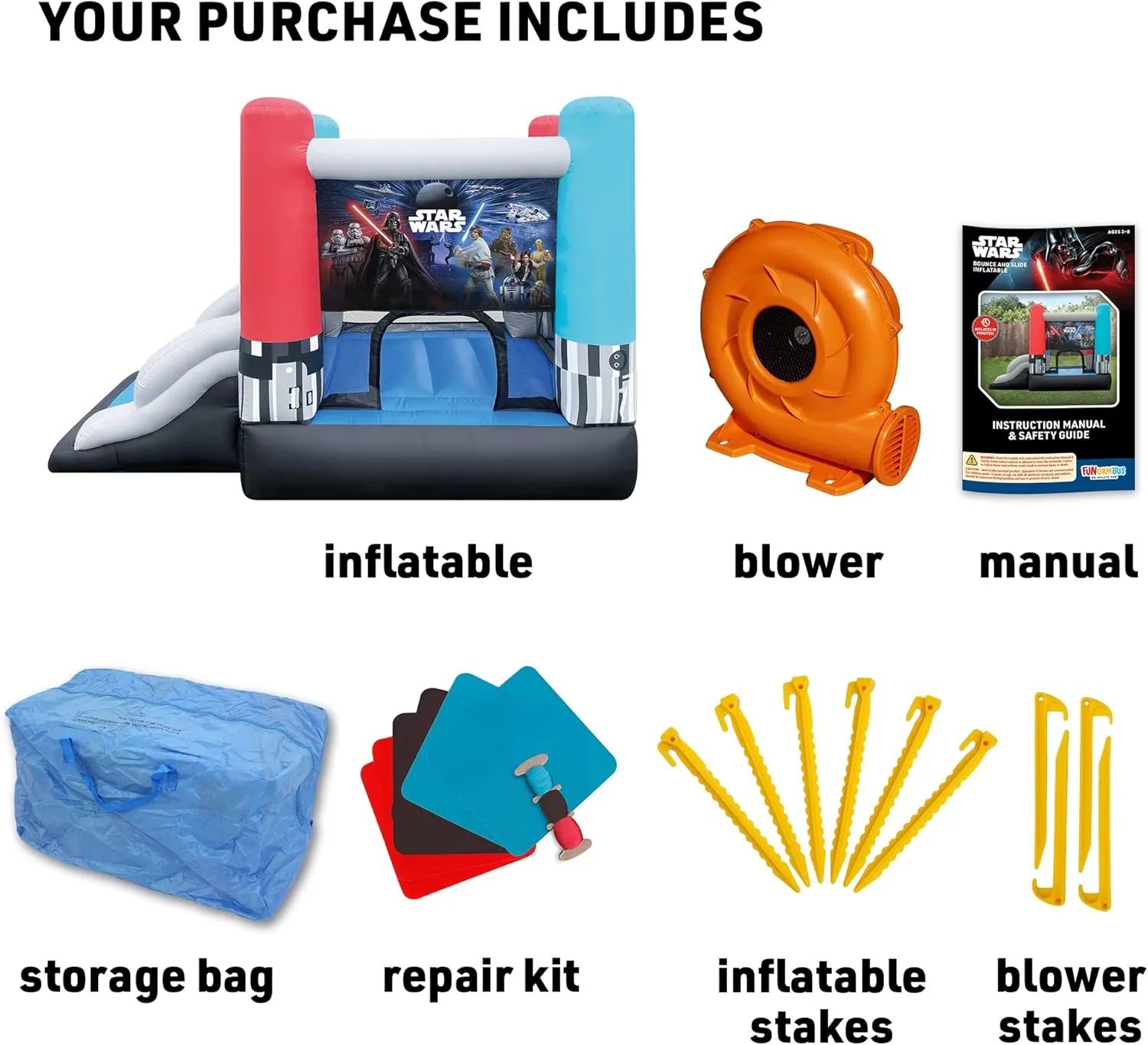 Star Wars Bounce House with Slide, Indoor Outdoor Darth Vader Inflatable Luke Skywalker Lightsaber Fun Bouncy Castle for Kids Ages 3-8 Years Old