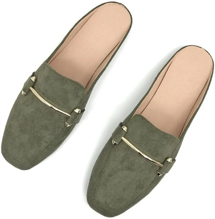 Starella Mules for Women Flats Slip On Loafers Open Back Shoes Buckle Mules