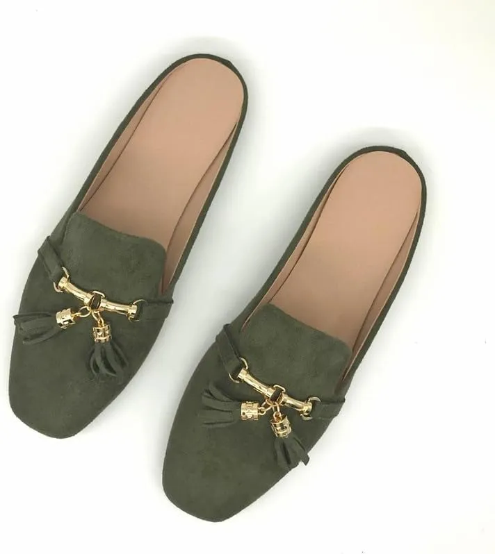 Starella Mules for Women Flats Slip On Loafers Open Back Shoes Buckle Mules
