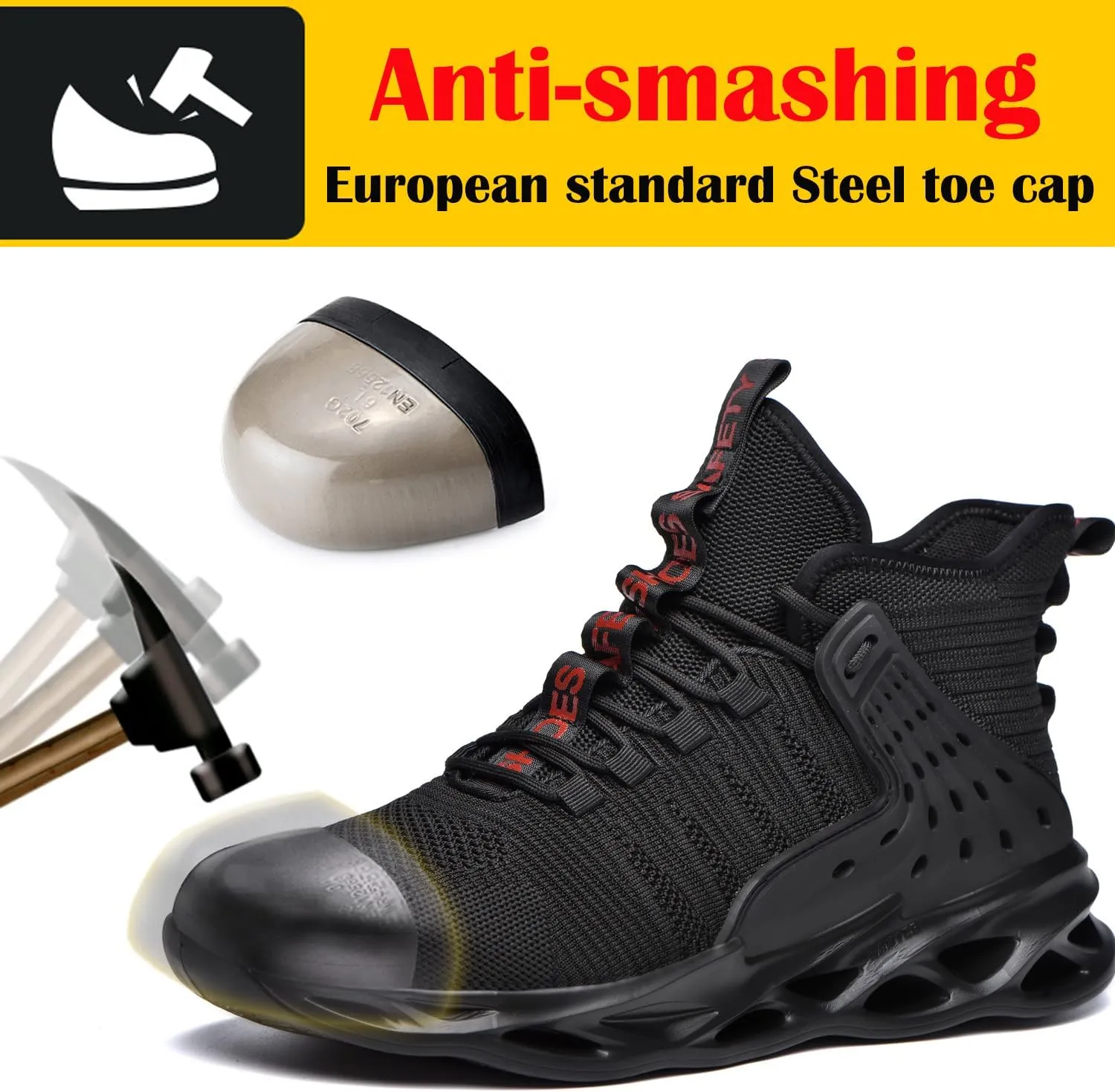 Steel Toe Shoes for Men Women Lightweight Steel Toe Sneakers Mid Cut Indestructible Work Boots Construction Safety Shoes