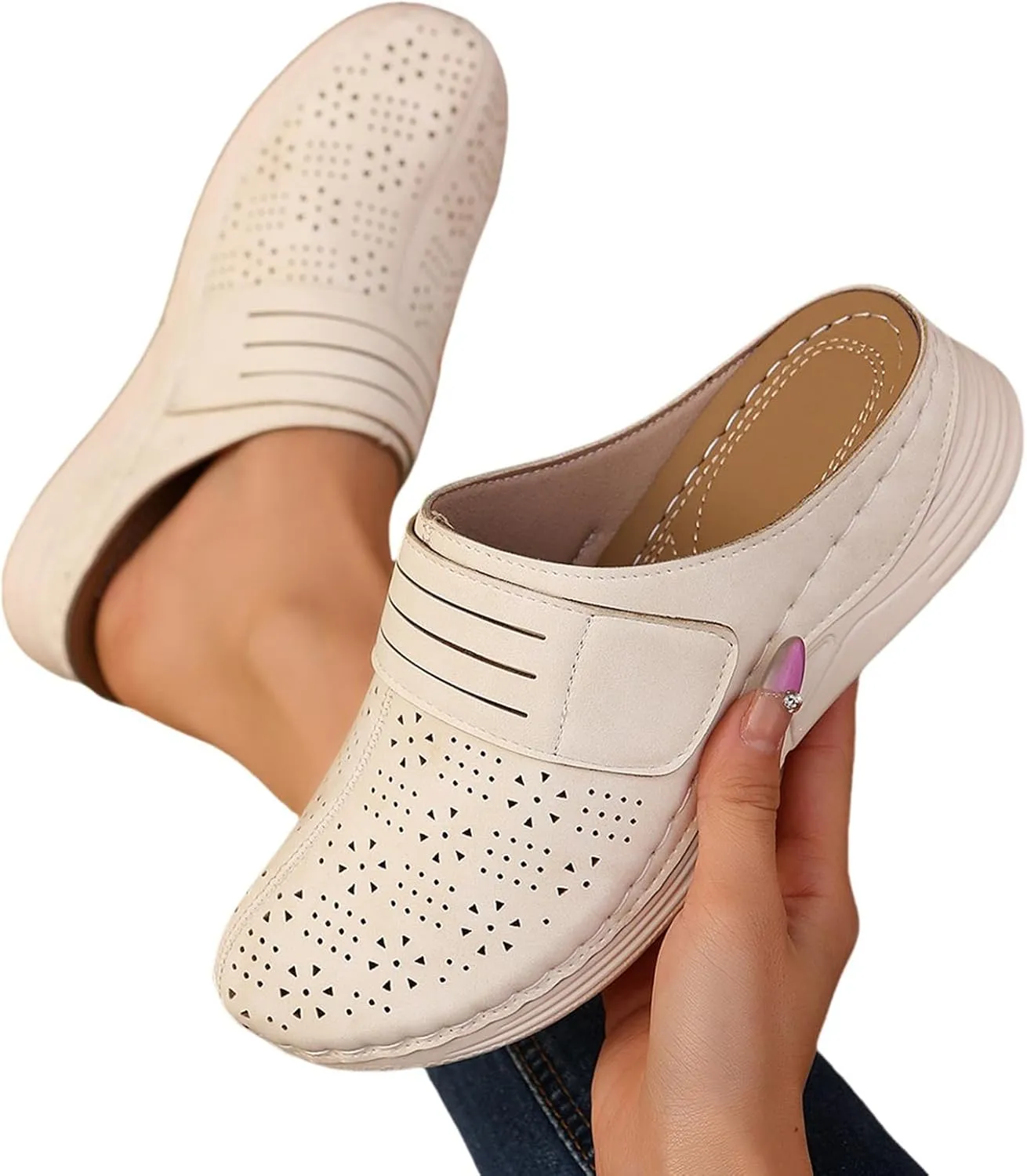 Summer Clogs for Women Comfortable Breathable Hollow Out Closed Toe Sandals Casual Mule Shoes Lightweight Slip On Walking Wedge Clogs with Arch Support