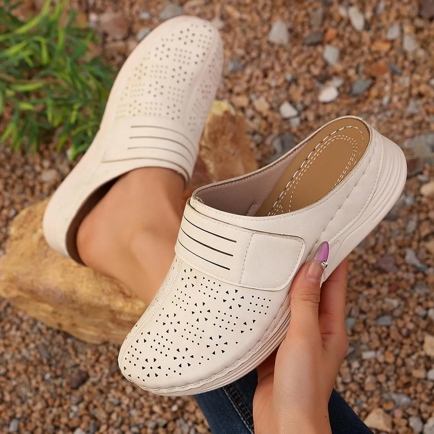 Summer Clogs for Women Comfortable Breathable Hollow Out Closed Toe Sandals Casual Mule Shoes Lightweight Slip On Walking Wedge Clogs with Arch Support