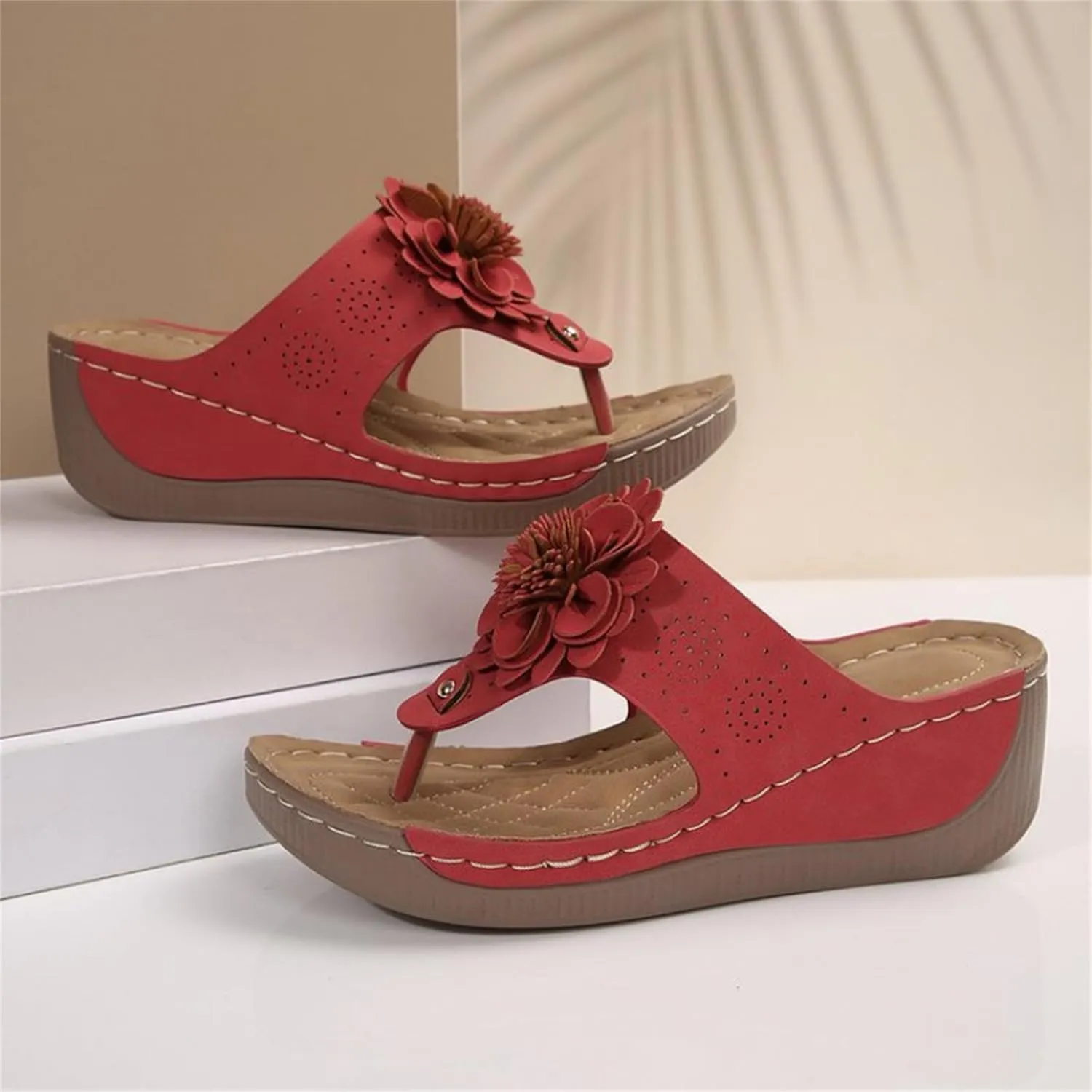 Summer Flip Flops for Women Comfort Cut-Out Vamp Open Toe Wedge Slide Sandals Breathable Slip On Orthopedic Sandals Casual Lightweight Flip Flops with Arch Support