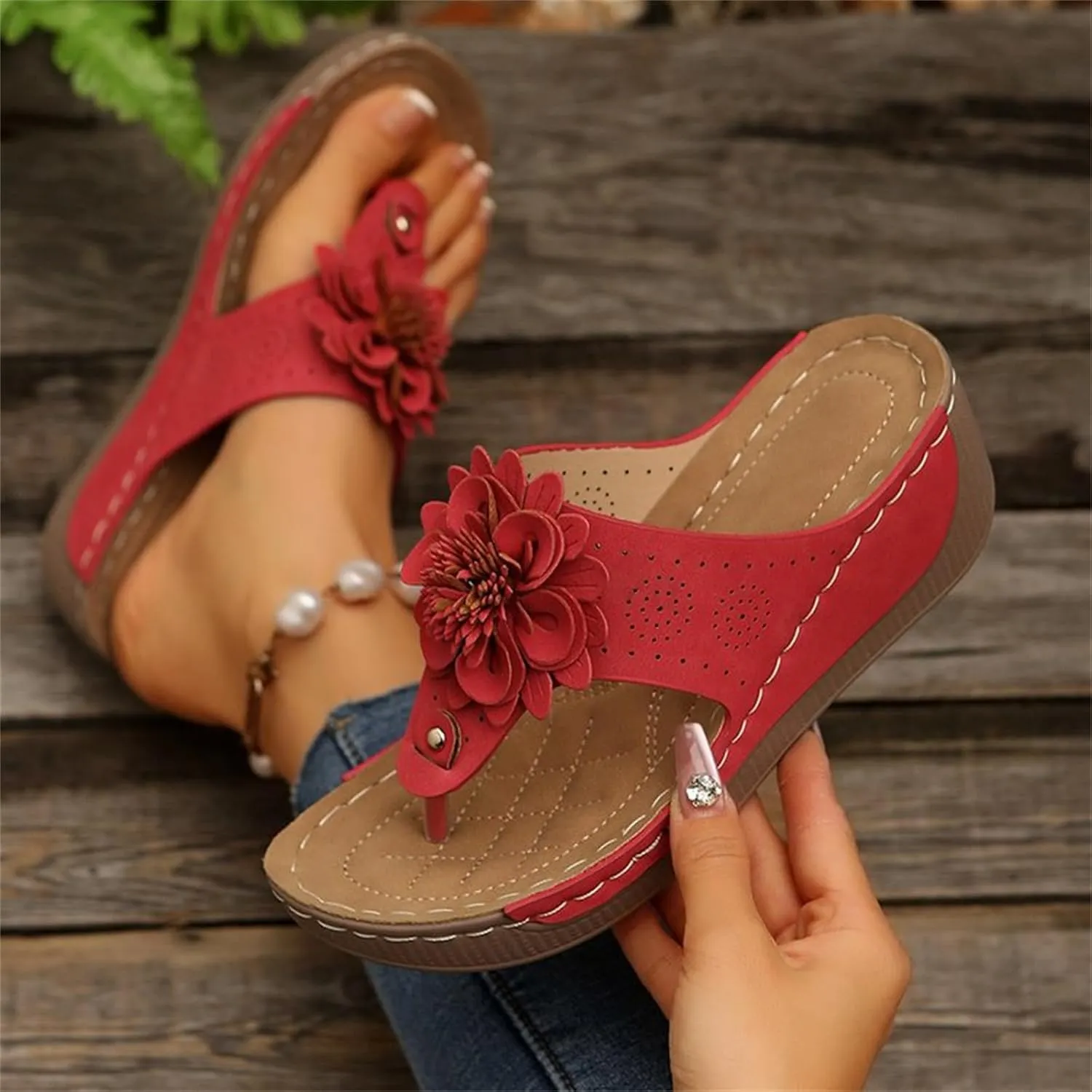 Summer Flip Flops for Women Comfort Cut-Out Vamp Open Toe Wedge Slide Sandals Breathable Slip On Orthopedic Sandals Casual Lightweight Flip Flops with Arch Support