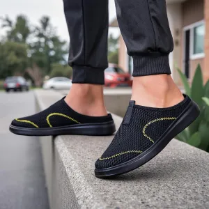 Summer Men's Casual Sports Shoes, Half-Support Design, mesh for Breathability and no Stuffiness, no Laces for Lazy People to wear on one Foot, Large for Home and Commuting
