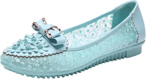 Summer Sandals for Women Women's Embroidery Lace Leather Flats Breathable Soft Sole Loafers Casual Ballet Shoes