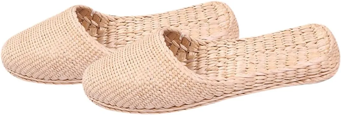 Summer Straw Sandals Men Women Breathable Knitting Slippers Lightweight Fashion Straw Sliers for Home