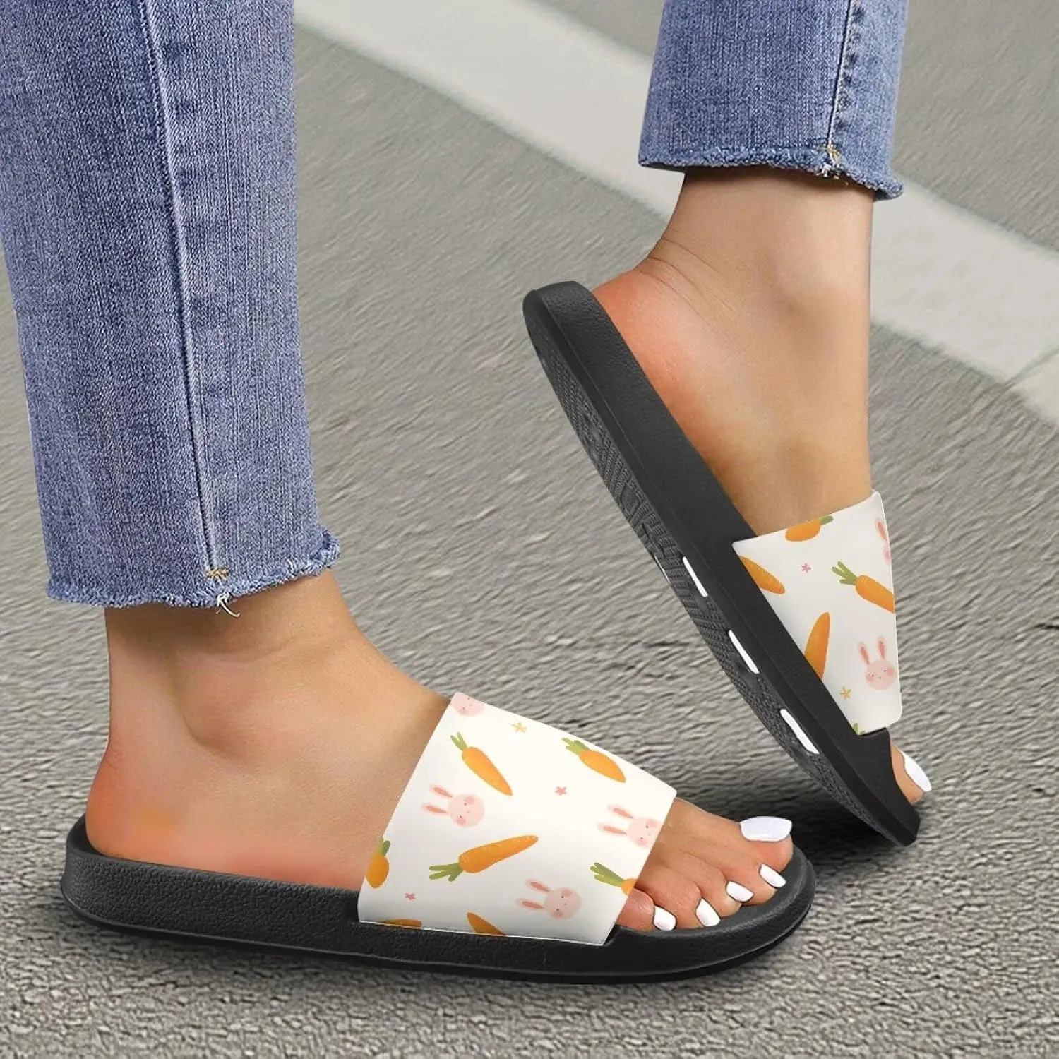 Summer Trends Slide Sandals for Women Comfortable Bathroom Shower Non Slip Sandal House Flat Sole Slippers Black Size 5-12.5