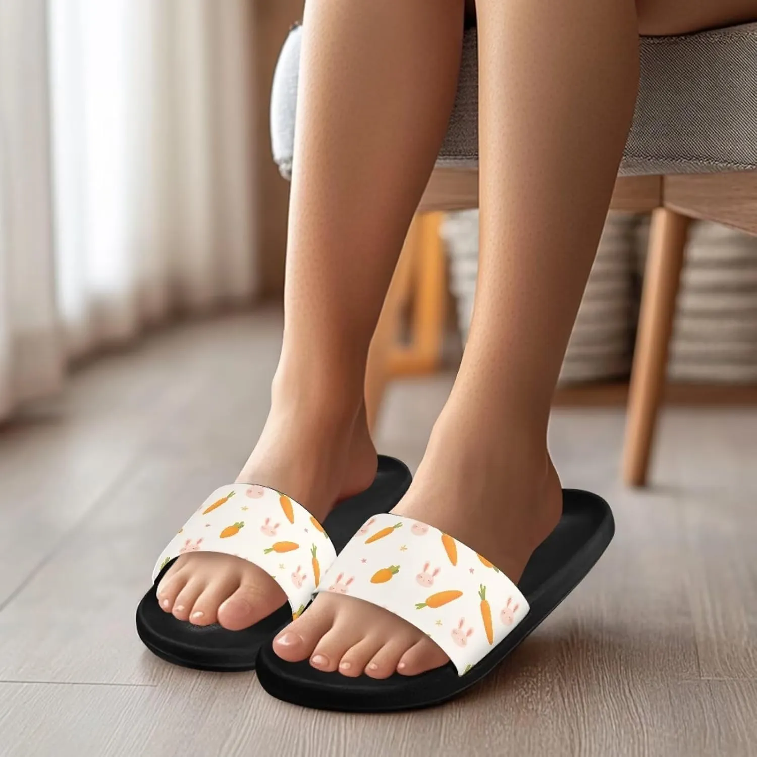 Summer Trends Slide Sandals for Women Comfortable Bathroom Shower Non Slip Sandal House Flat Sole Slippers Black Size 5-12.5