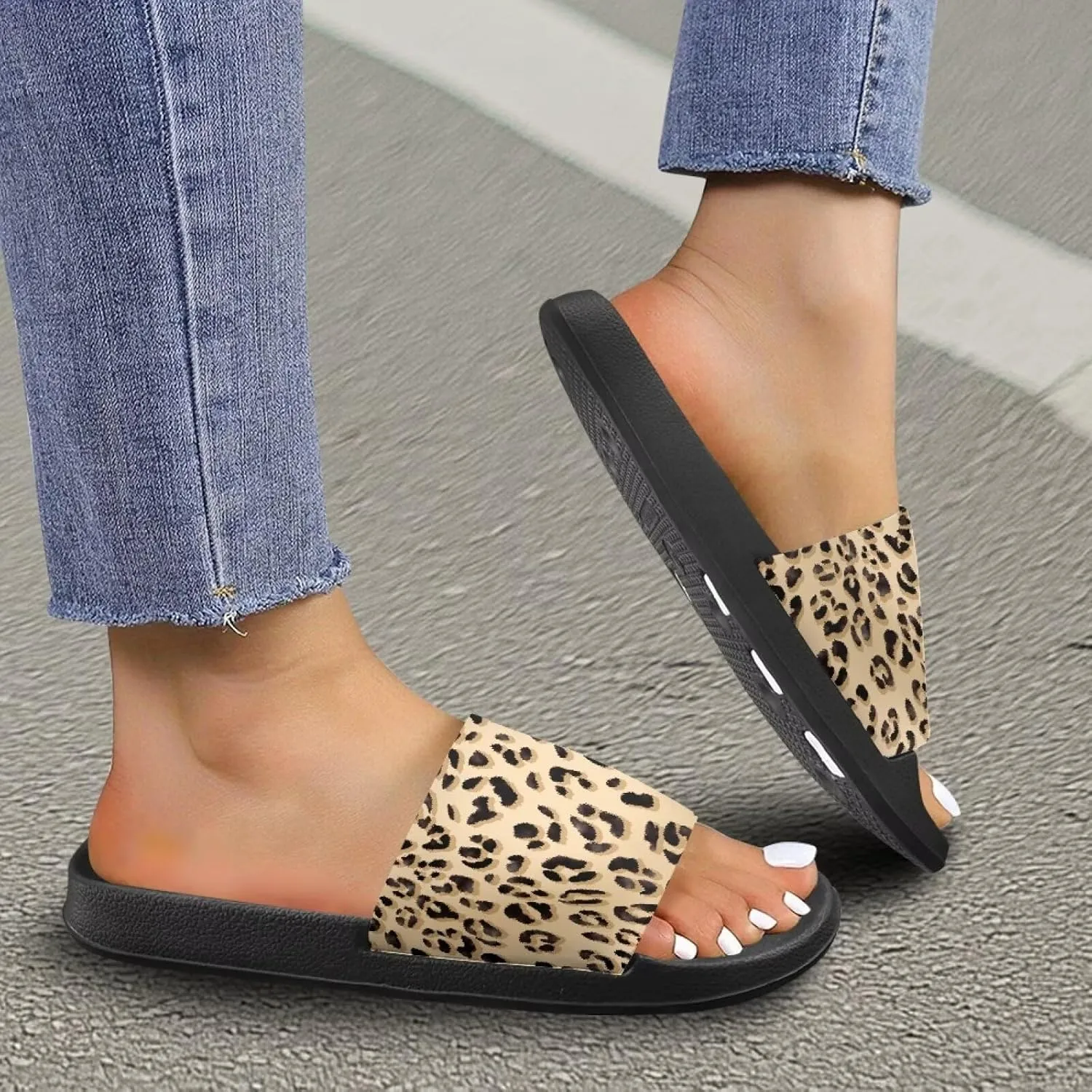 Summer Trends Slide Sandals for Women Comfortable Bathroom Shower Non Slip Sandal House Flat Sole Slippers Black Size 5-12.5