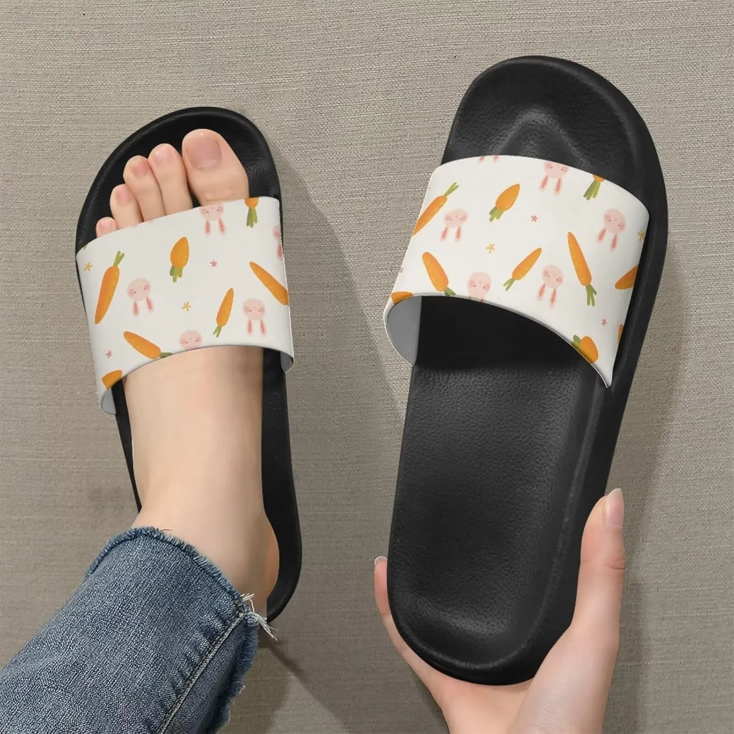 Summer Trends Slide Sandals for Women Comfortable Bathroom Shower Non Slip Sandal House Flat Sole Slippers Black Size 5-12.5