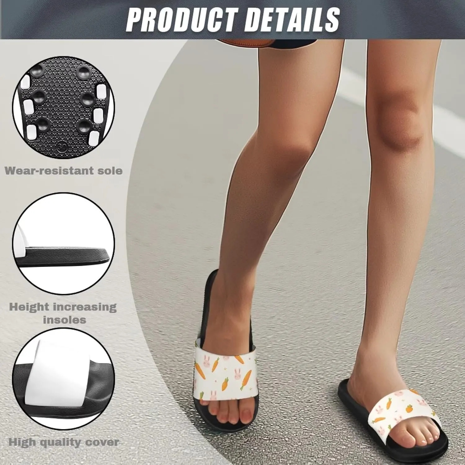 Summer Trends Slide Sandals for Women Comfortable Bathroom Shower Non Slip Sandal House Flat Sole Slippers Black Size 5-12.5