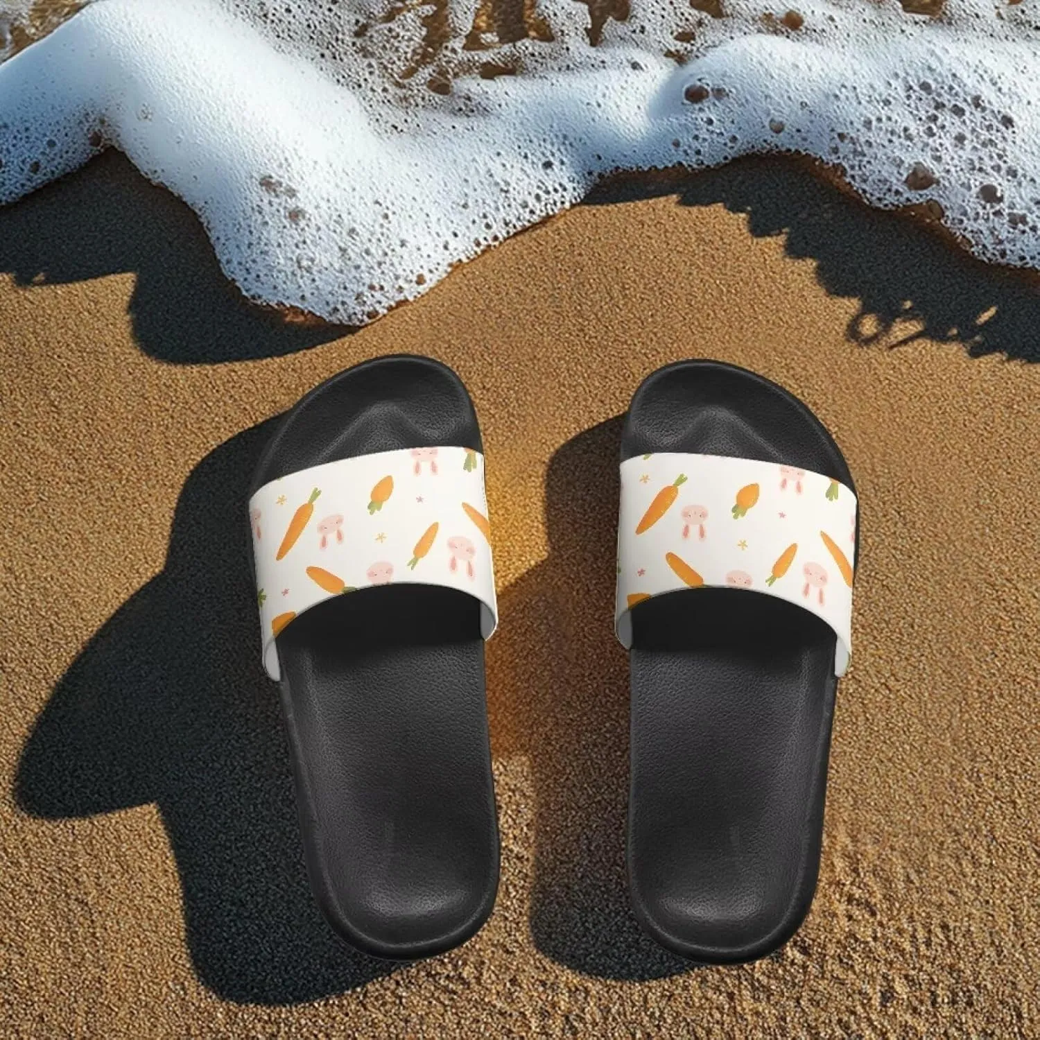 Summer Trends Slide Sandals for Women Comfortable Bathroom Shower Non Slip Sandal House Flat Sole Slippers Black Size 5-12.5