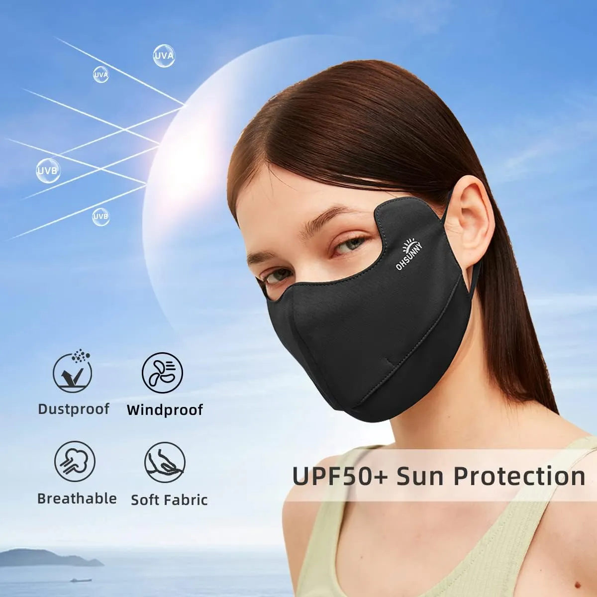 Sun Protection Face Cover UPF 50  Anti-UV Women Mask Protection Breathable Face Covering SLN3M308D