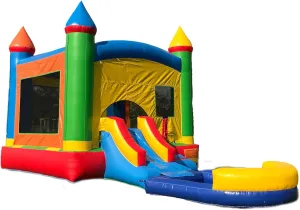 SunnFun Commercial Inflatable Fiesta Rainbow Bounce House Combo with Slide and Pool Includes 1HP Blower