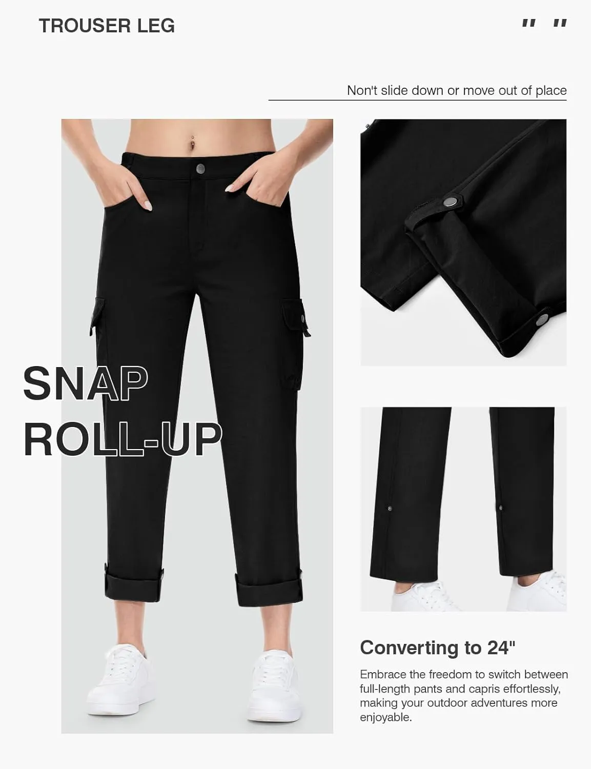 TBMPOY Women's Hiking Pants Quick Dry Convertible Lightweight Roll Up Cargo Pockets Travel Essentials Waterproof Work