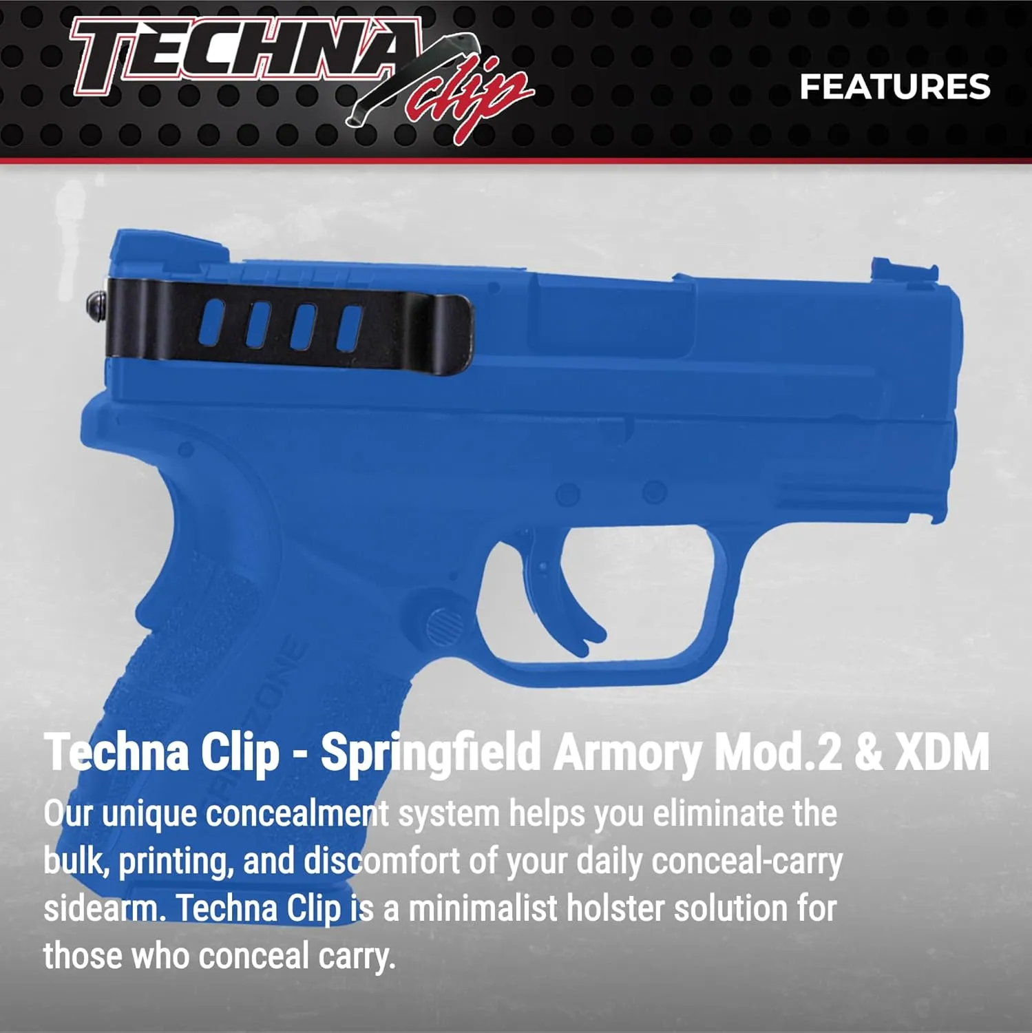 Techna Clip Concealment System for Springfield Armory Models - Durable High-Carbon Spring Steel Gun Clip w/Teflon Coat 1500 - Easy-to-Install Gun Holster Clip (Black)