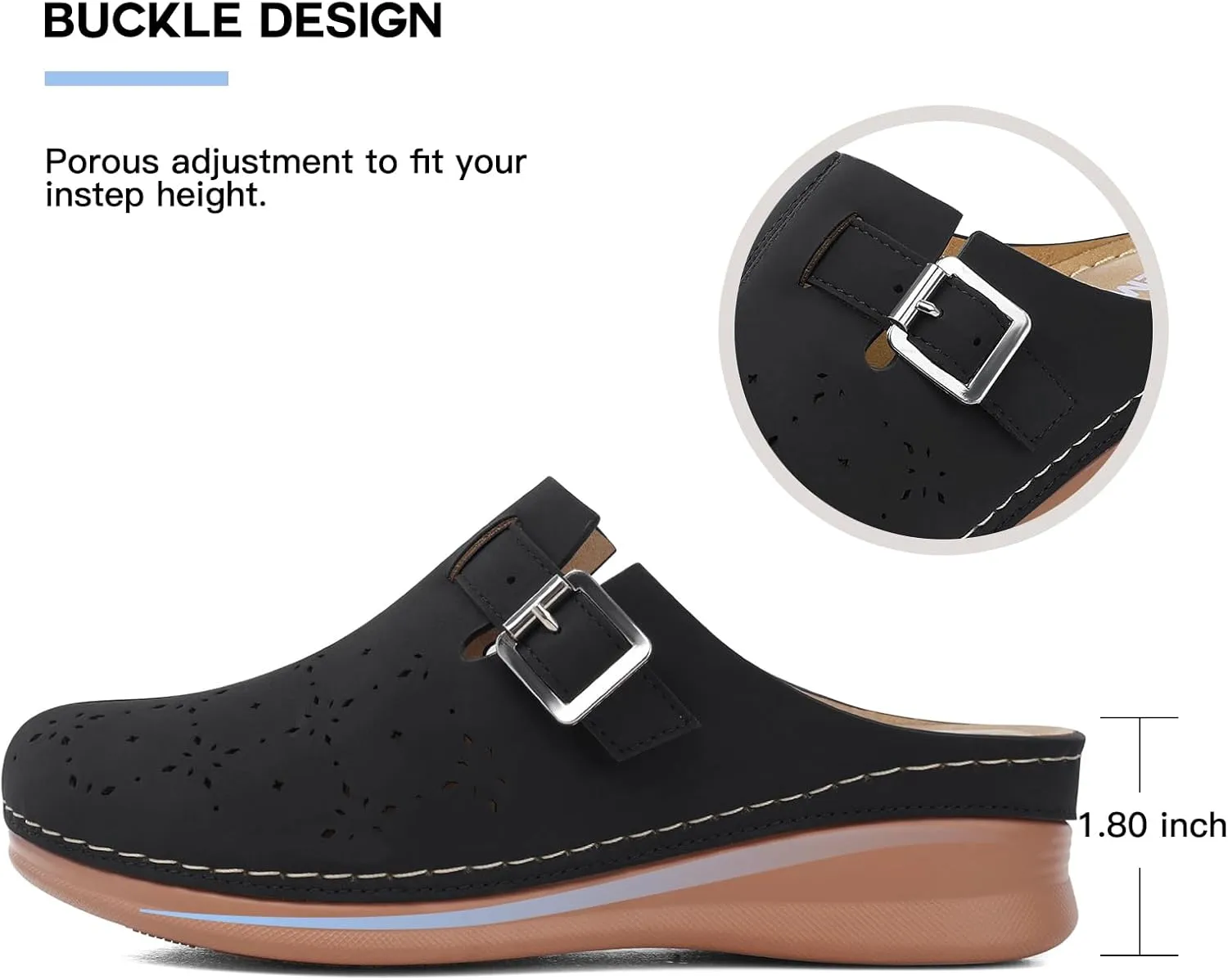 TEMOFON Mules for Women Slip on Sandals: Comfortable Clogs with Arch Support Leather Flats Closed Toe Sandals Shoes