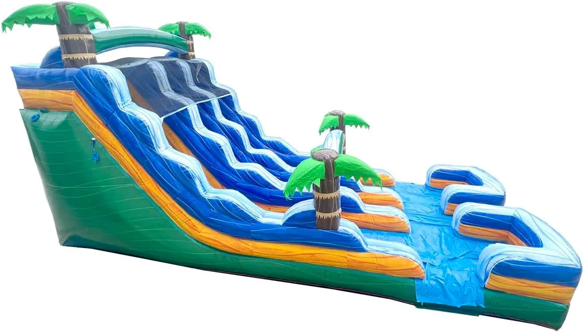TentandTable Dual Lane Inflatable Water Slide for Kids and Adults, Commercial Grade Giant Blow Up Backyard Water Fun, Includes Electric Air Blower, 35' L x 13.5' W x 18' H, Tropical Green Marble