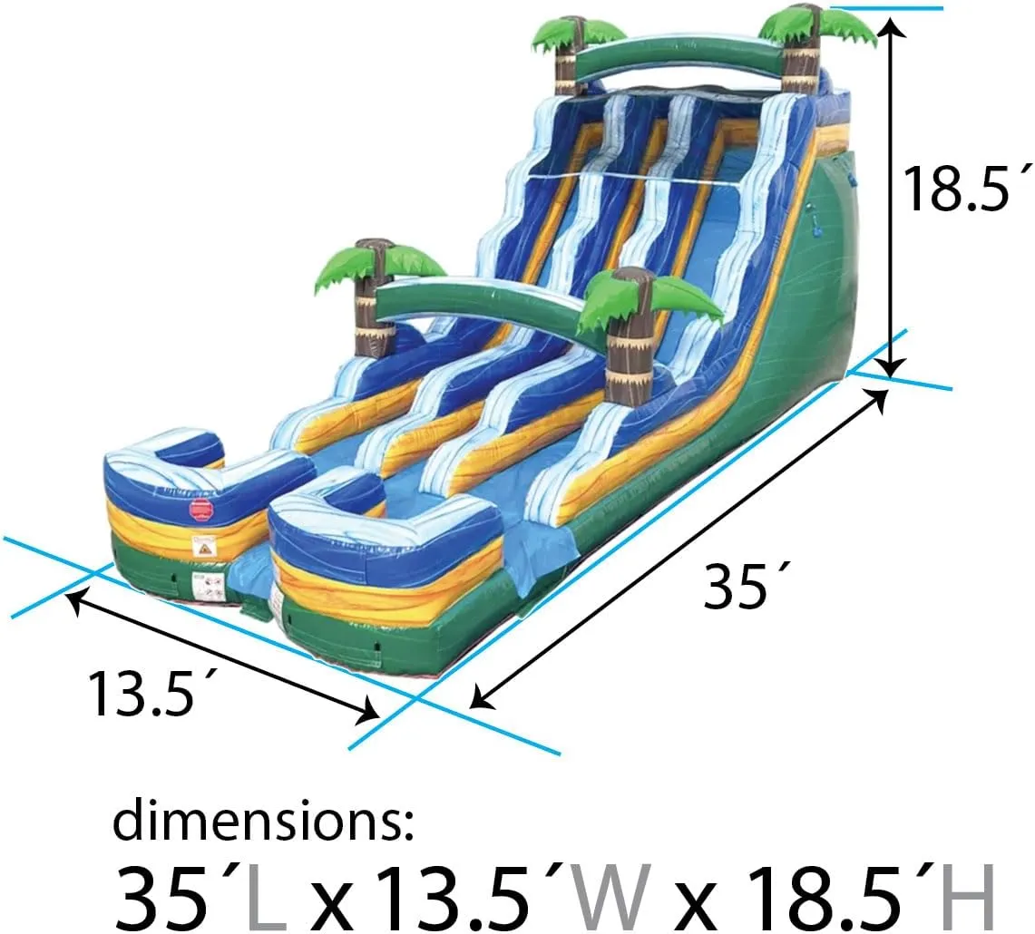 TentandTable Dual Lane Inflatable Water Slide for Kids and Adults, Commercial Grade Giant Blow Up Backyard Water Fun, Includes Electric Air Blower, 35' L x 13.5' W x 18' H, Tropical Green Marble