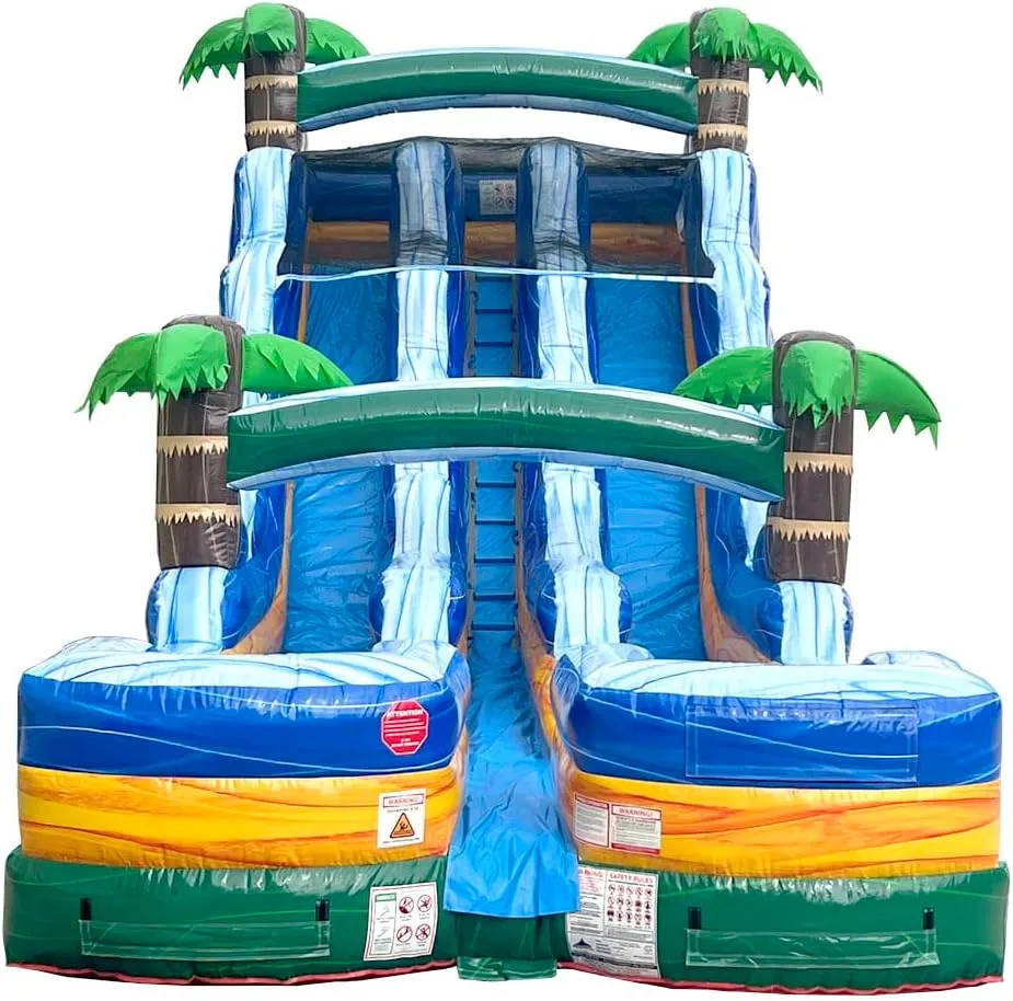TentandTable Dual Lane Inflatable Water Slide for Kids and Adults, Commercial Grade Giant Blow Up Backyard Water Fun, Includes Electric Air Blower, 35' L x 13.5' W x 18' H, Tropical Green Marble