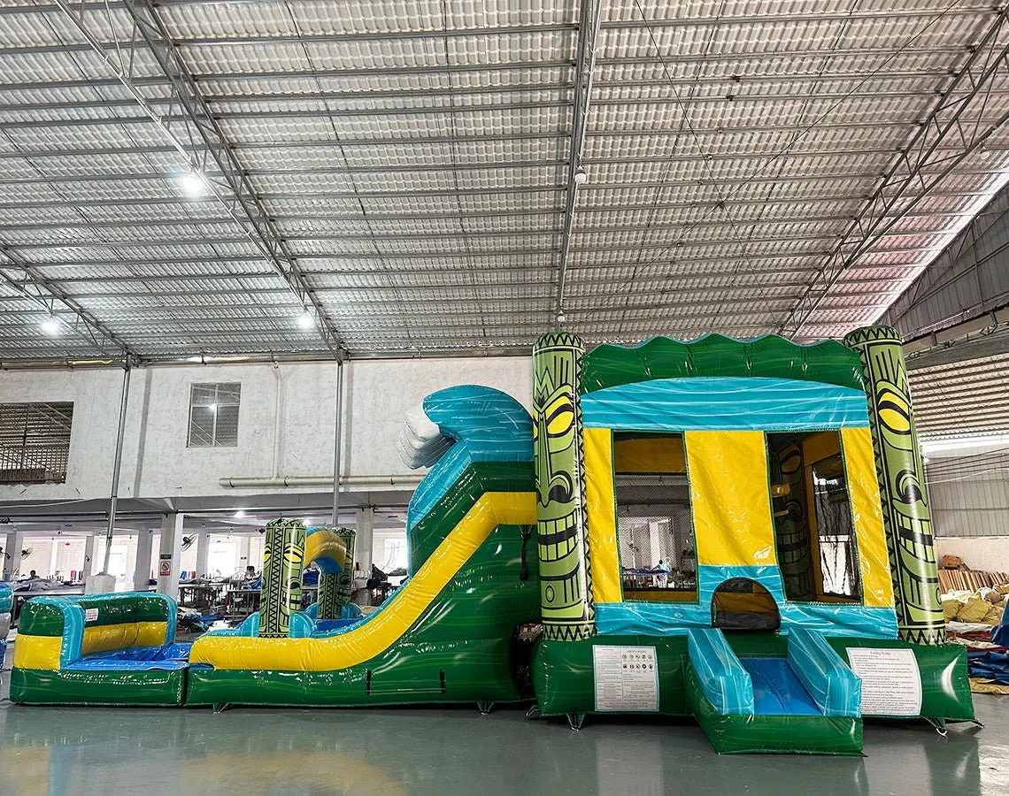 Tiki Wave Dual Lane Bounce House with Slide (Wet/Dry)