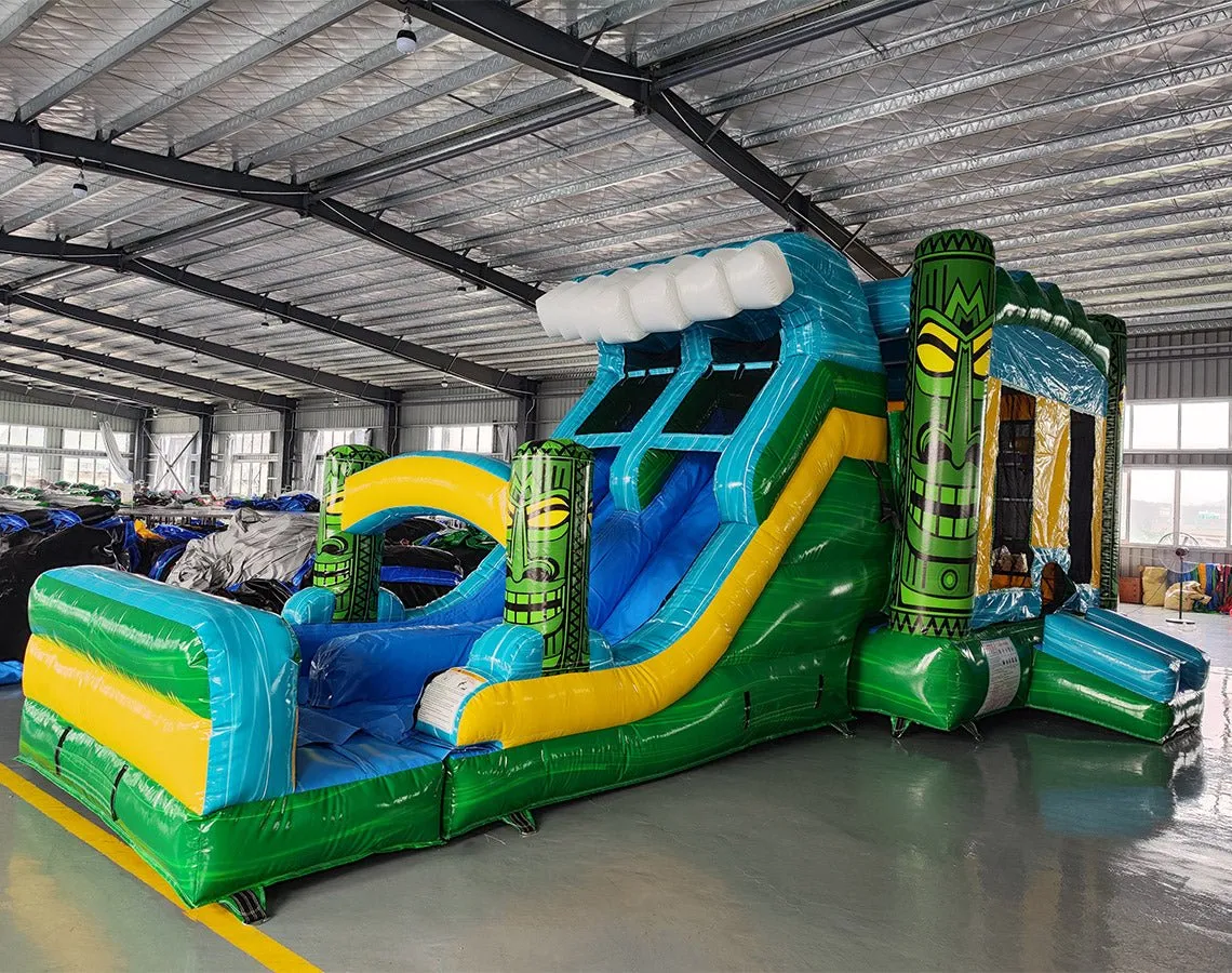 Tiki Wave Dual Lane Bounce House with Slide (Wet/Dry)