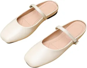 TN TANGNEST Women's Mary Jane Shoes Mules for Women Flats Retro One Line Strap Flats Cute Square Toe Backless Flat Mules